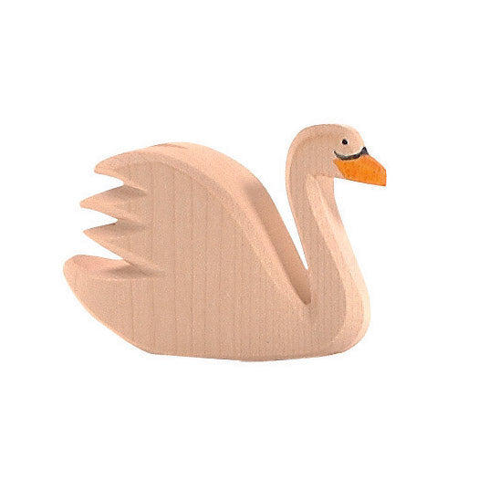 Ostheimer handcrafted wooden swan figure, featuring elegant white plumage. Perfect for imaginative play and nature-inspired storytelling. Sustainably made with non-toxic paints.