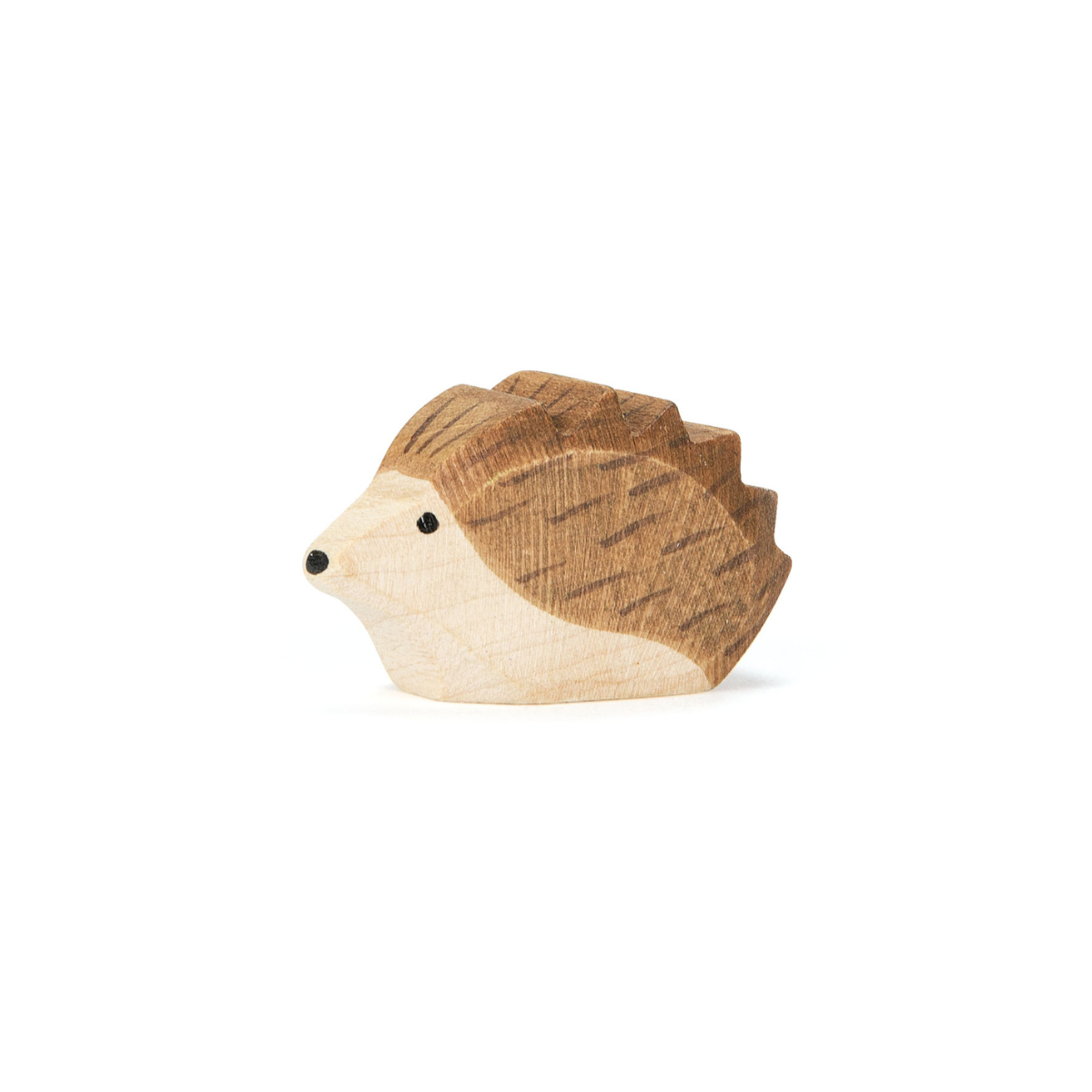 Adorable handcrafted wooden baby hedgehog by Ostheimer, following its parent and perfect for imaginative play and storytelling