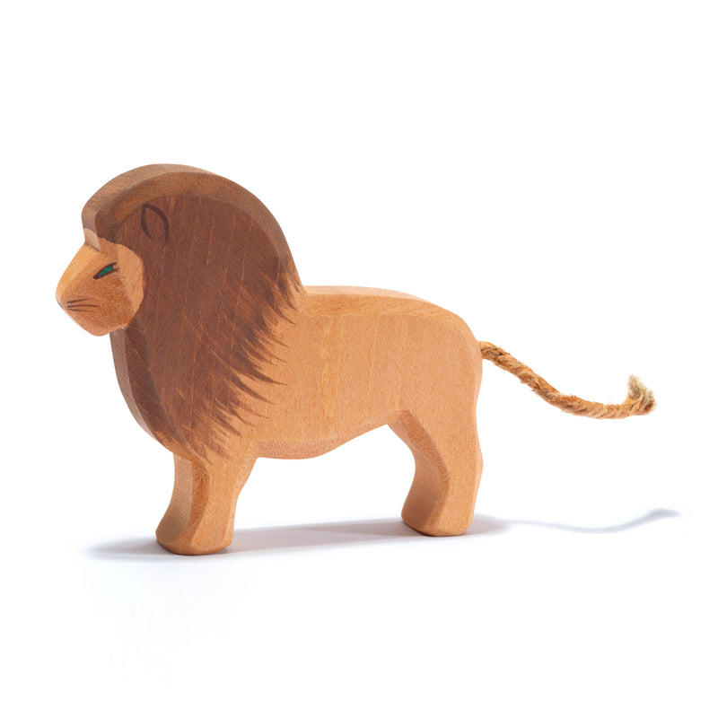 Ostheimer handcrafted Lion Father wooden toy with a majestic mane, ideal for imaginative play and storytelling.