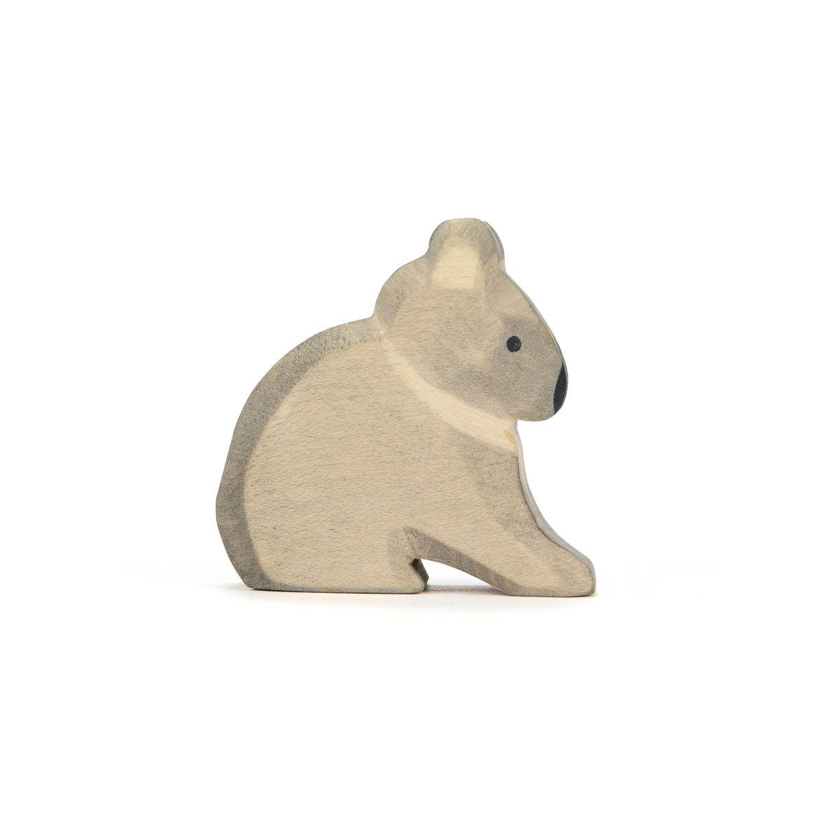 Handmade wooden koala sitting figurine with fluffy ears – Ostheimer animal toy