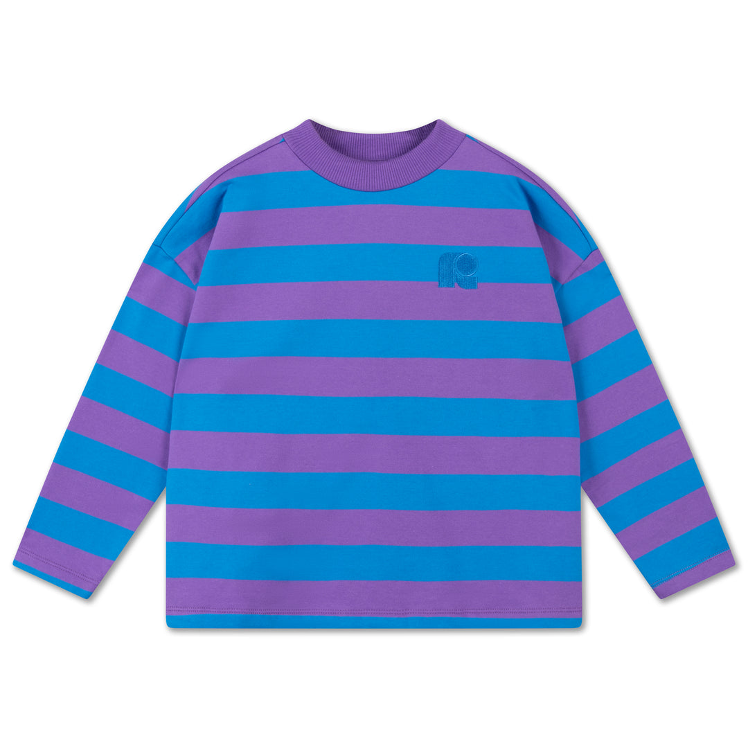 oversized boxy sweater cool pool violet blue block stripe