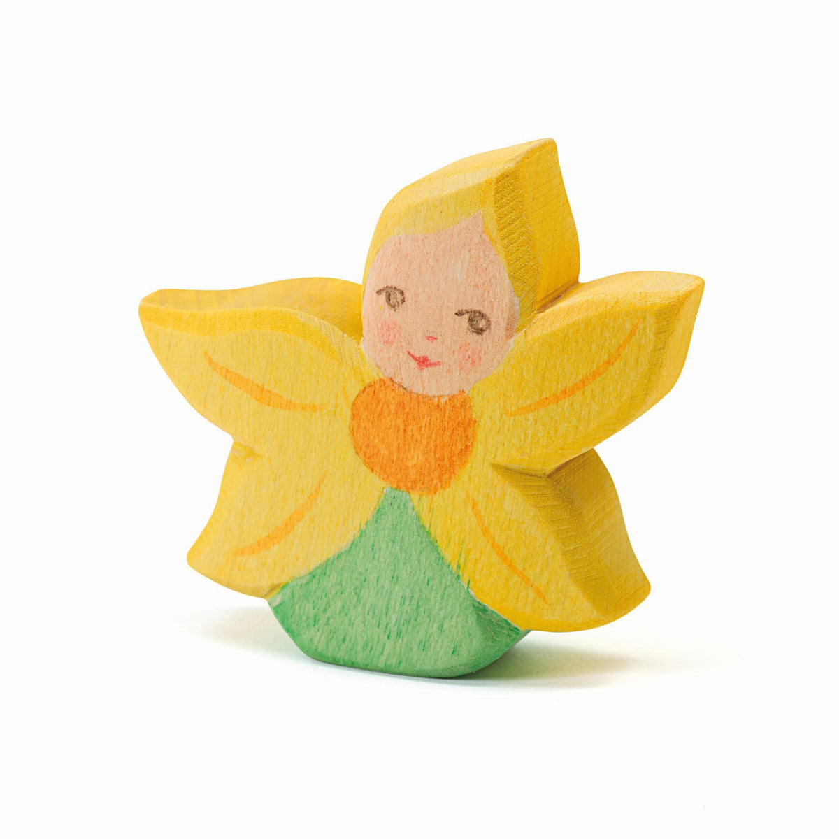 Handmade wooden sunflower flower child figurine – natural toy and joyful seasonal decor.