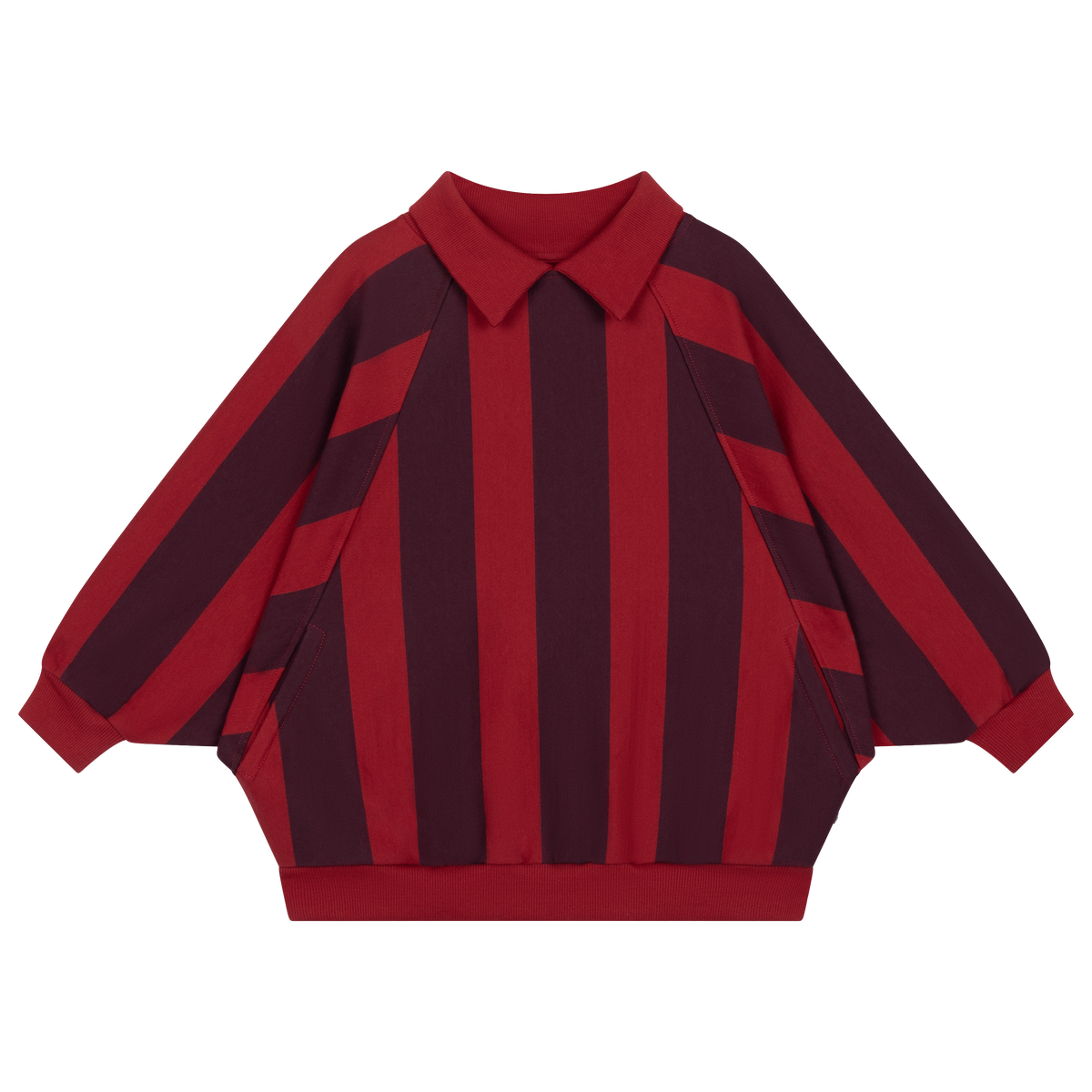 raglan polo sweater - rusty mulberry block stripe