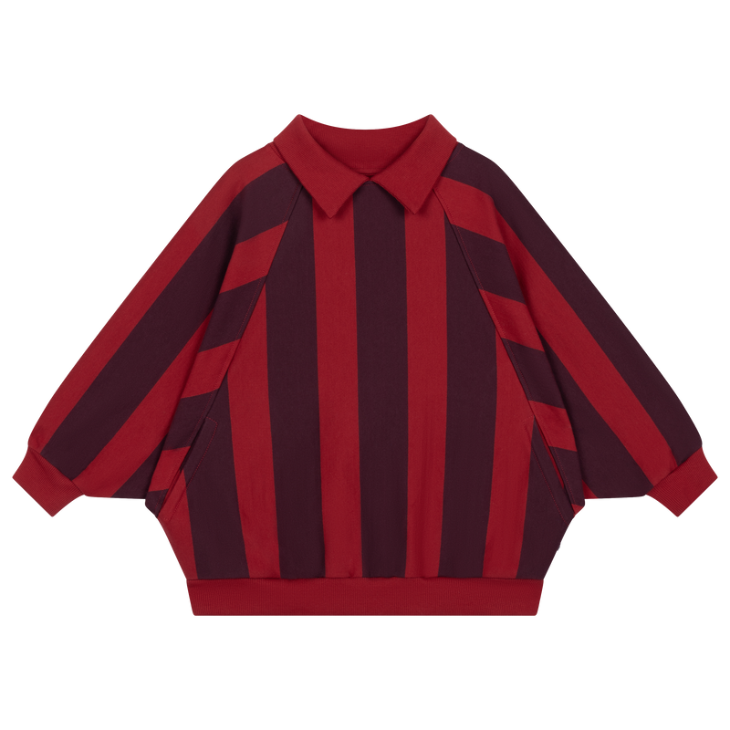 raglan polo sweater - rusty mulberry block stripe