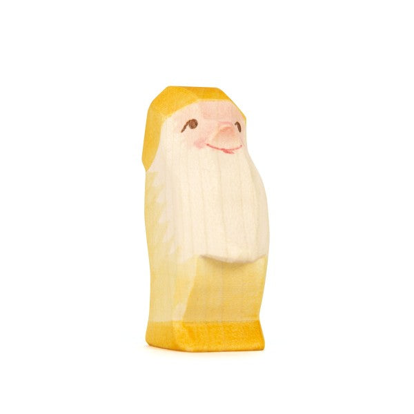 Handcrafted wooden yellow dwarf by Ostheimer, perfect for fairy tale-inspired play and creative storytelling