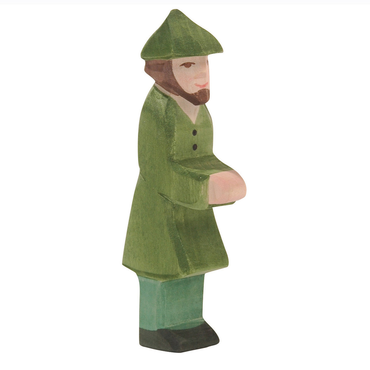Ostheimer wooden hunter figure in green coat and hat, handmade for imaginative play and storytelling.