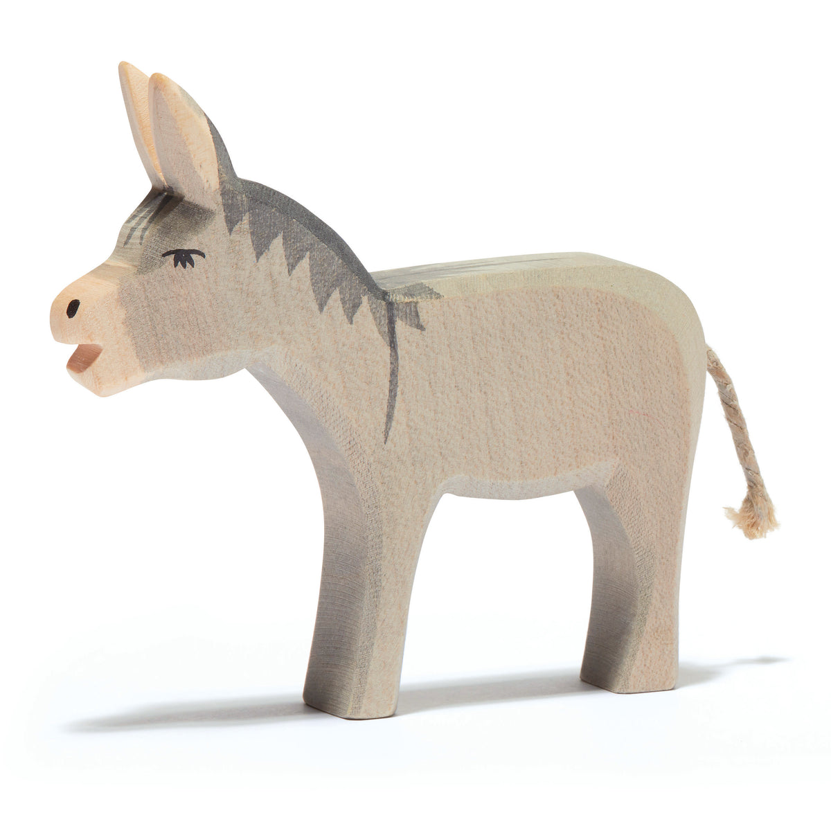Handcrafted wooden donkey by Ostheimer, part of the Town Musicians of Bremen, perfect for storytelling and imaginative play.