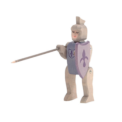 Handmade wooden toy knight riding blue with shield and lance – Ostheimer figurine