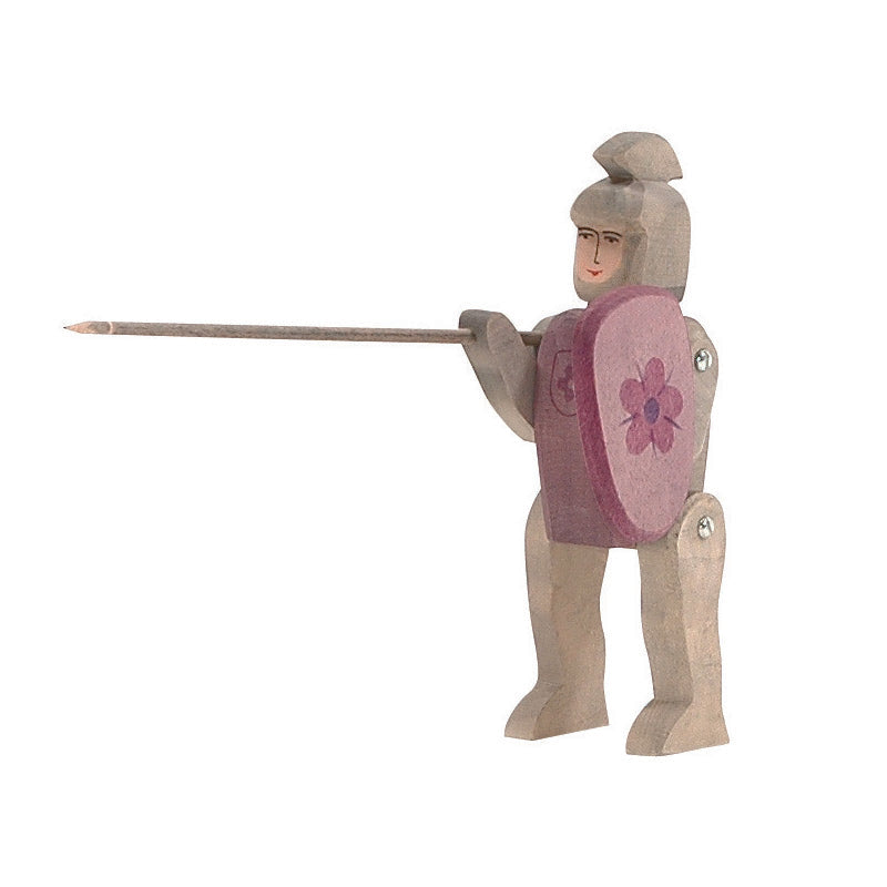 Handmade wooden toy knight riding red with shield and lance – Ostheimer figurine