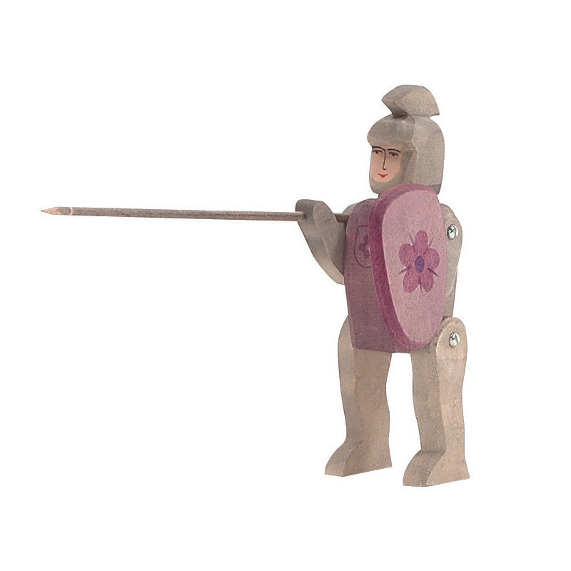 Handmade wooden toy knight riding red with shield and lance – Ostheimer figurine