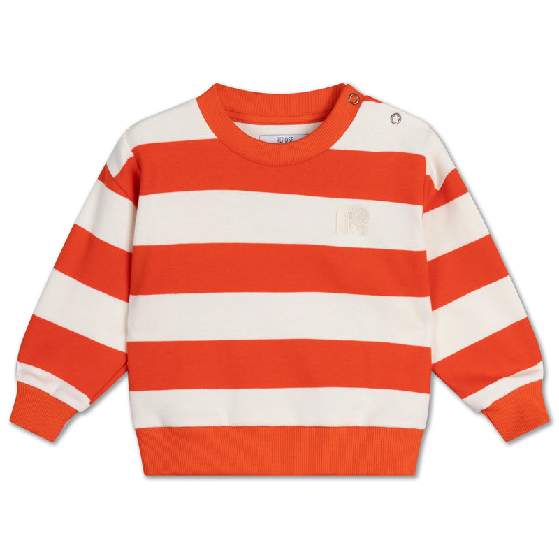 cozy drop shoulder sweater - flame block stripe
