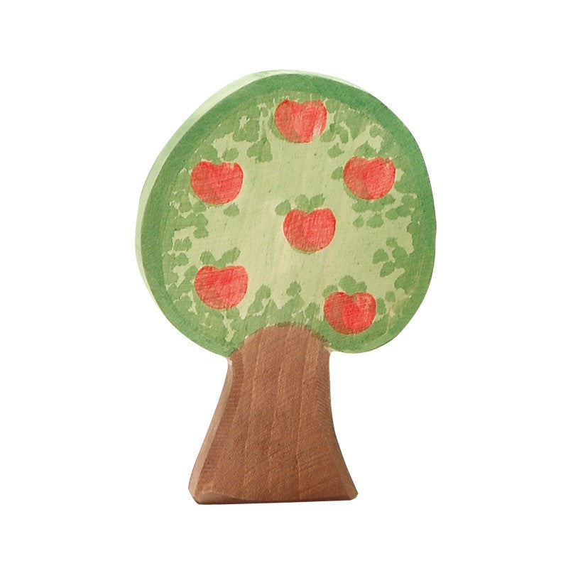 Handcrafted wooden apple tree toy – with blossoms and fruit, for seasonal play and decor.