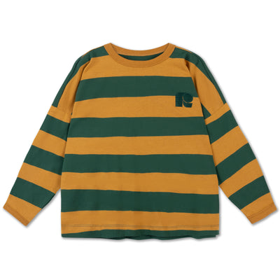 wide cut long sleeve - gold country green block stripe