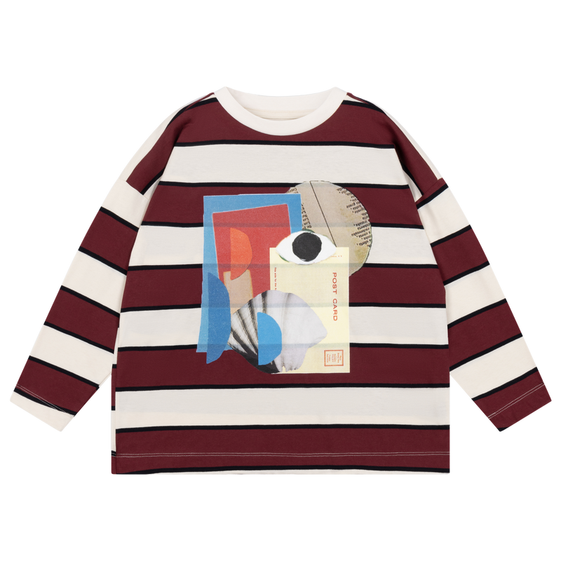 wide cut long tee - mulberry stripe