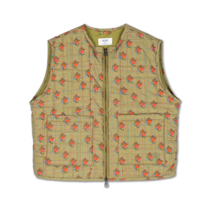 padded waistcoat - grid flower