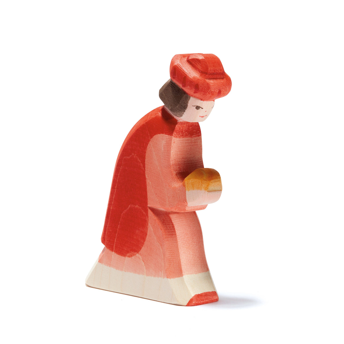 Handcrafted Ostheimer Red Oriental King wooden figure in deep red tones, perfect for Nativity displays and storytelling.
