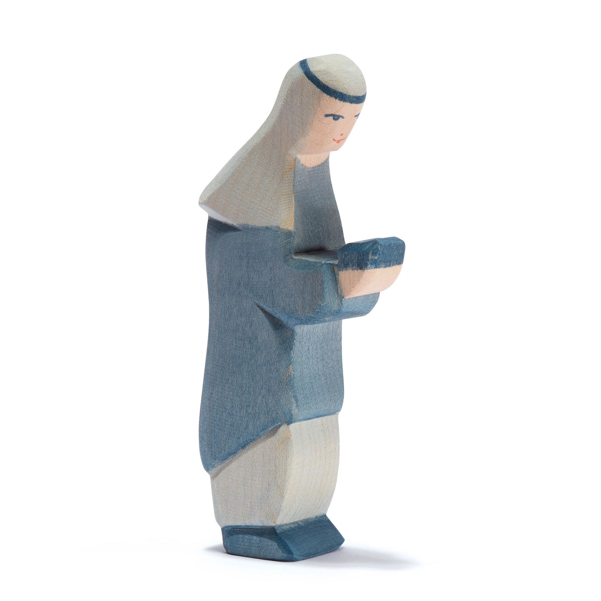 Handcrafted Ostheimer Blue Oriental King wooden figure in soft blue tones, perfect for Nativity scenes and storytelling.