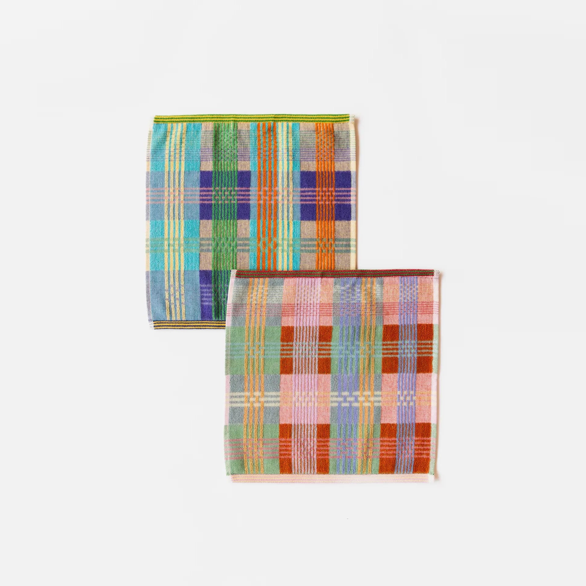 Colorful multi cloth duo #43 from the Odds & Ends collection – 100% cotton, eco-friendly kitchen or bathroom textile made from leftover yarns, 30x30 cm, made in Portugal