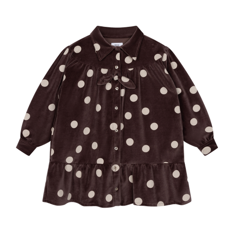 bow dress - chocolate polka dot