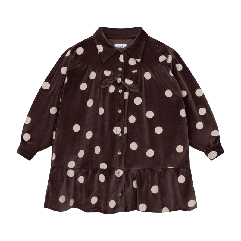 bow dress - chocolate polka dot
