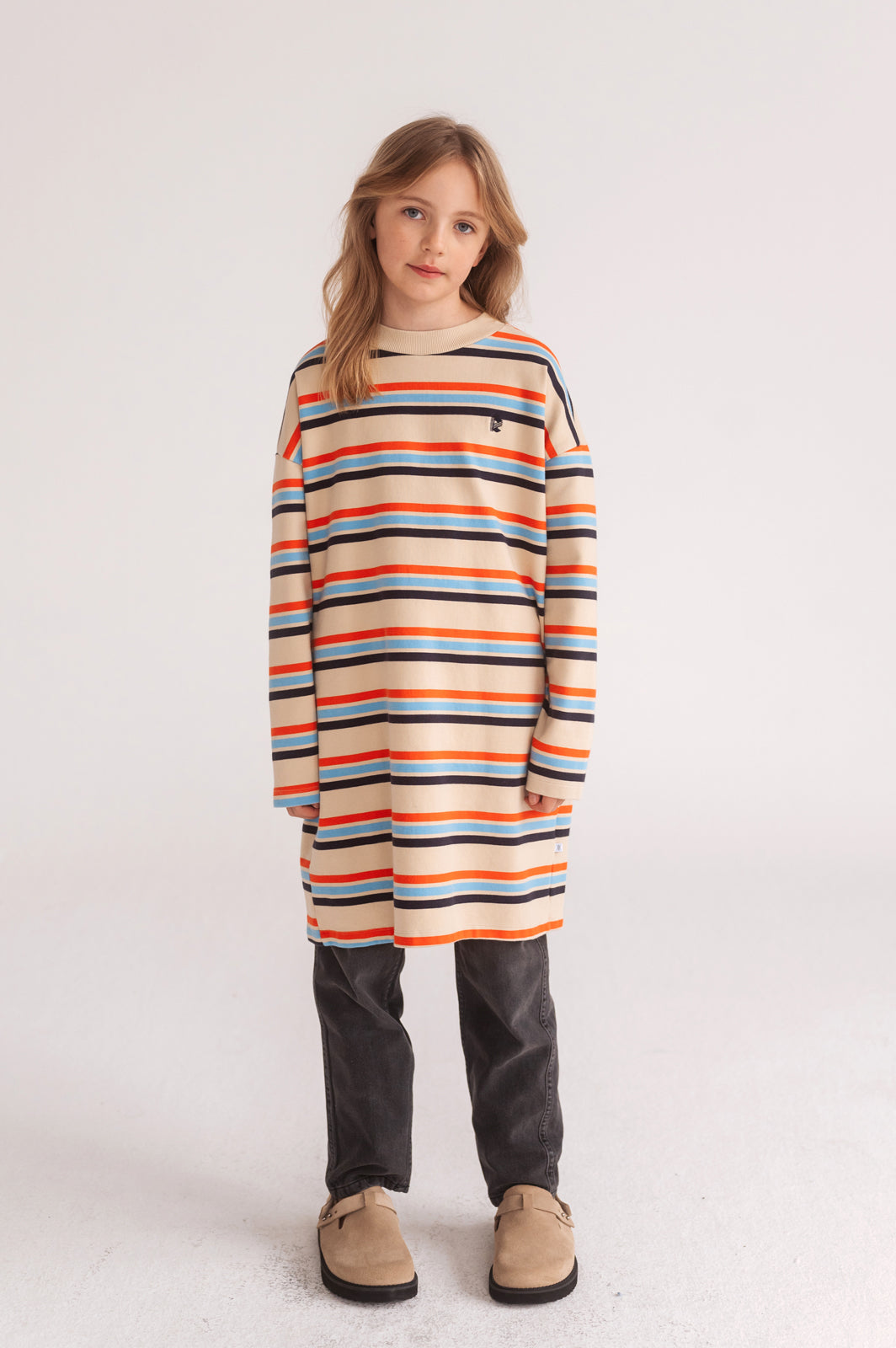 oversized boxy sweat dress - multi crème brûlée stripe