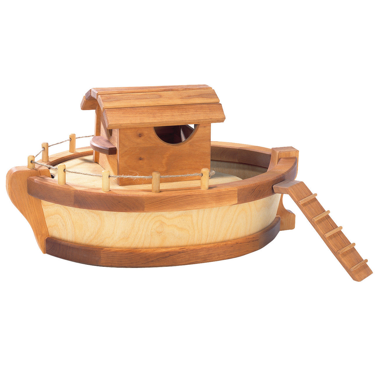 Handcrafted wooden ship by Ostheimer, perfect for imaginative play as a sailing ship or Noah's Ark, made with alder wood and organic oils