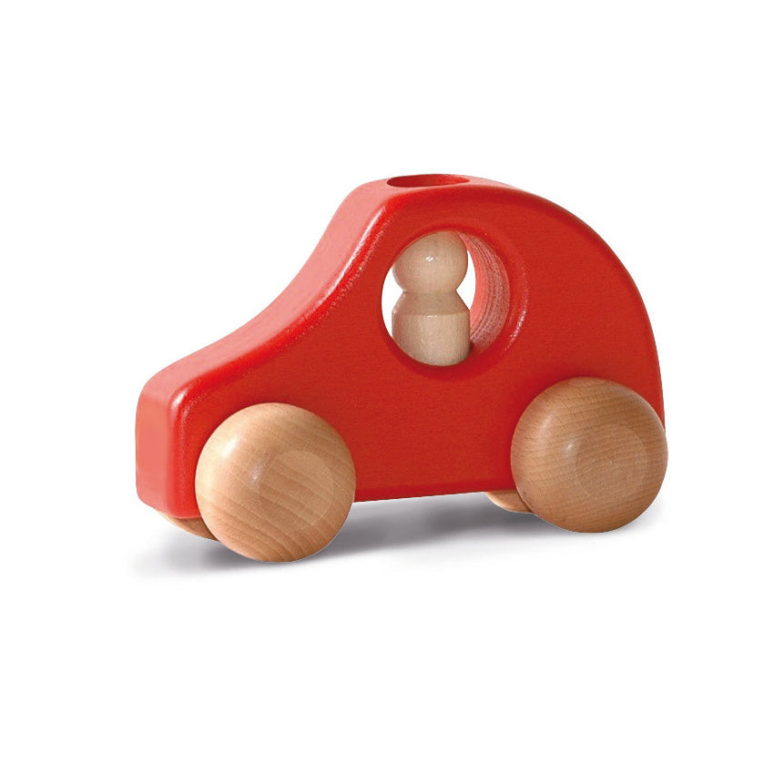 Ostheimer red wooden car with driver in solid beech wood, handmade in Germany