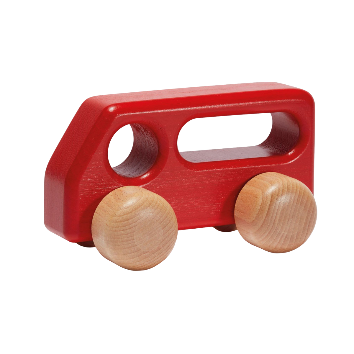 Ostheimer Bus Red handcrafted wooden toy bus made from solid beech wood, painted in warm red tones for safe and imaginative play.
