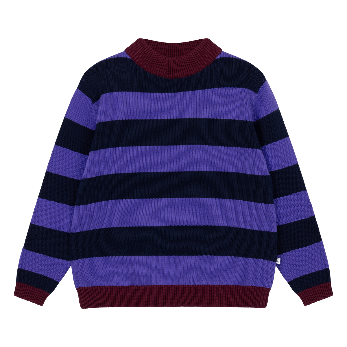 knit crew sweater - orchid blue block stripe