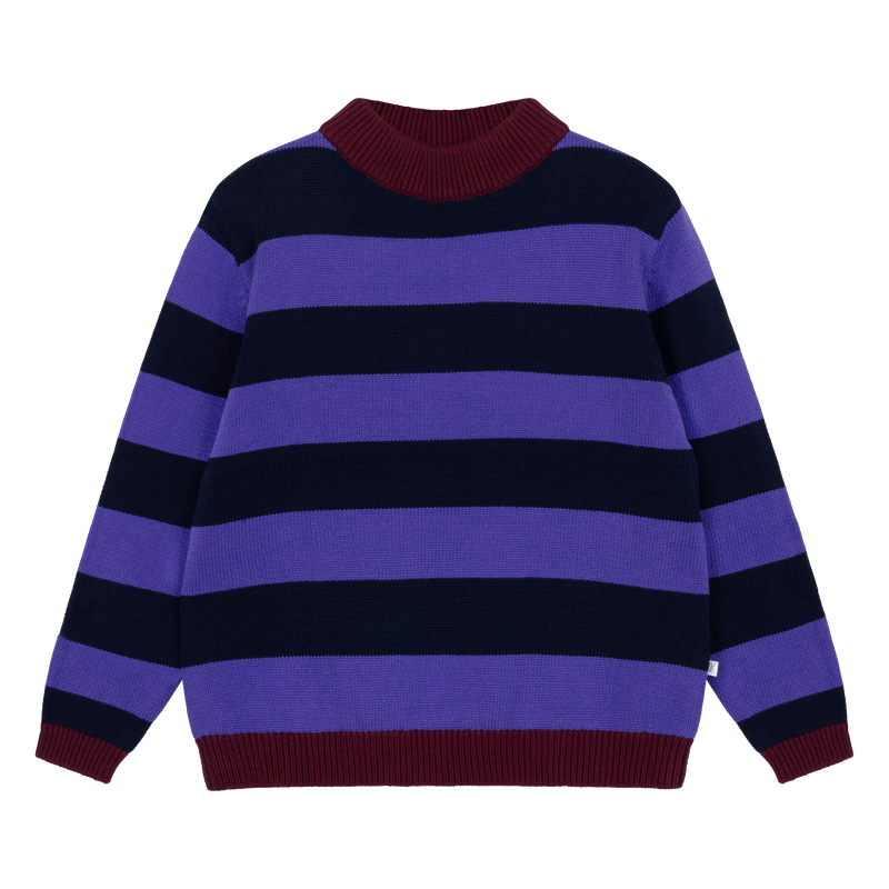 knit crew sweater - orchid blue block stripe