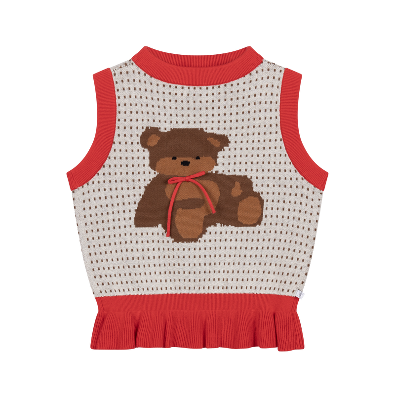 knit peplum top - firecracker red mix