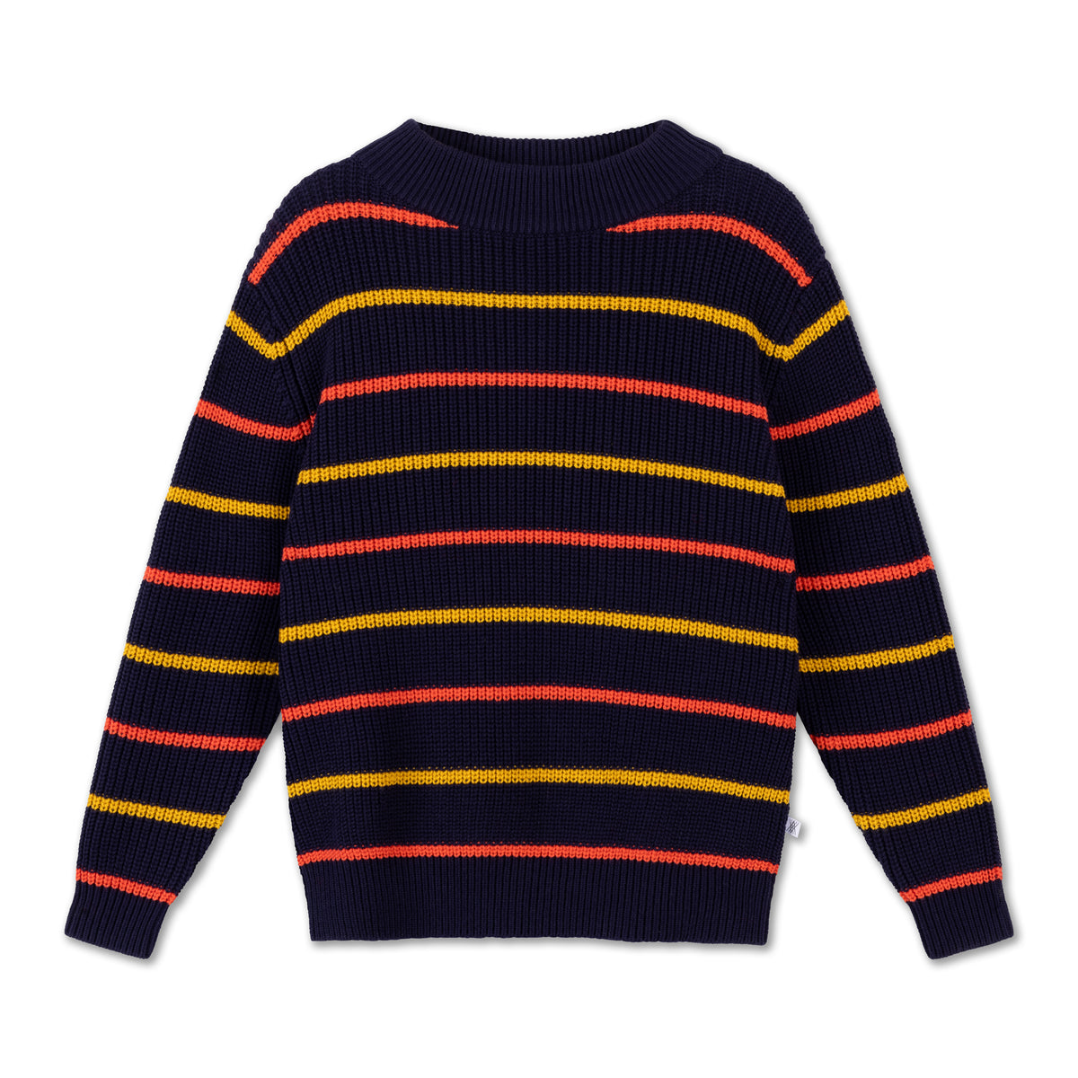 knit boxy sweater - navy blue multi stripe