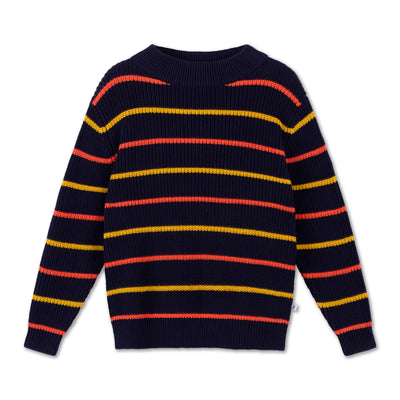 knit boxy sweater - navy blue multi stripe