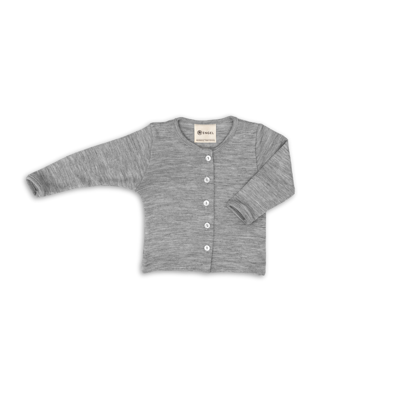 Engel Natur baby cardigan in organic wool and silk, grey melange
