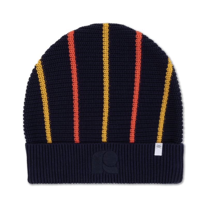 knit hat - navy blue multi stripe
