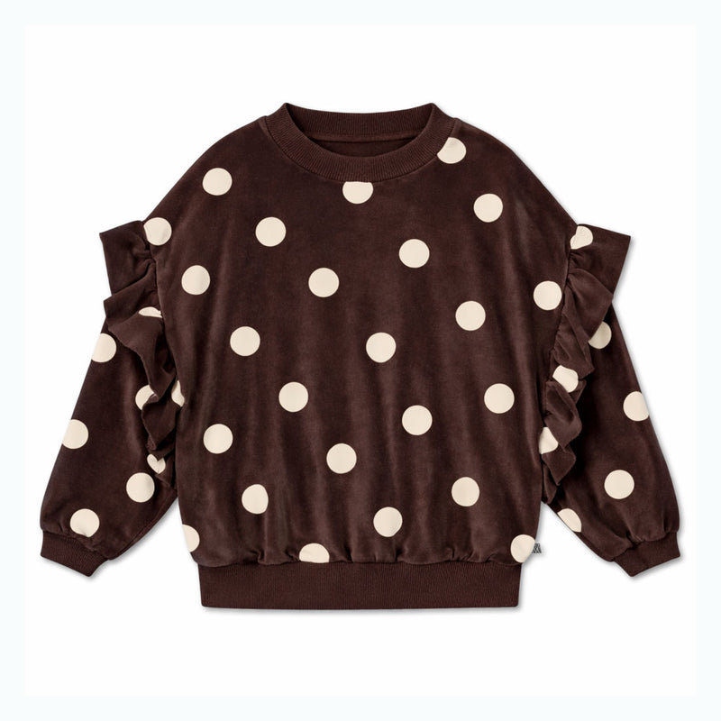 ruffle sweater - chocolate polka dot