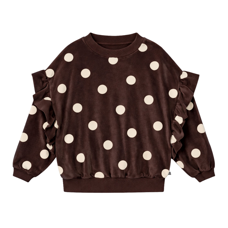 ruffle sweater - chocolate polka dot