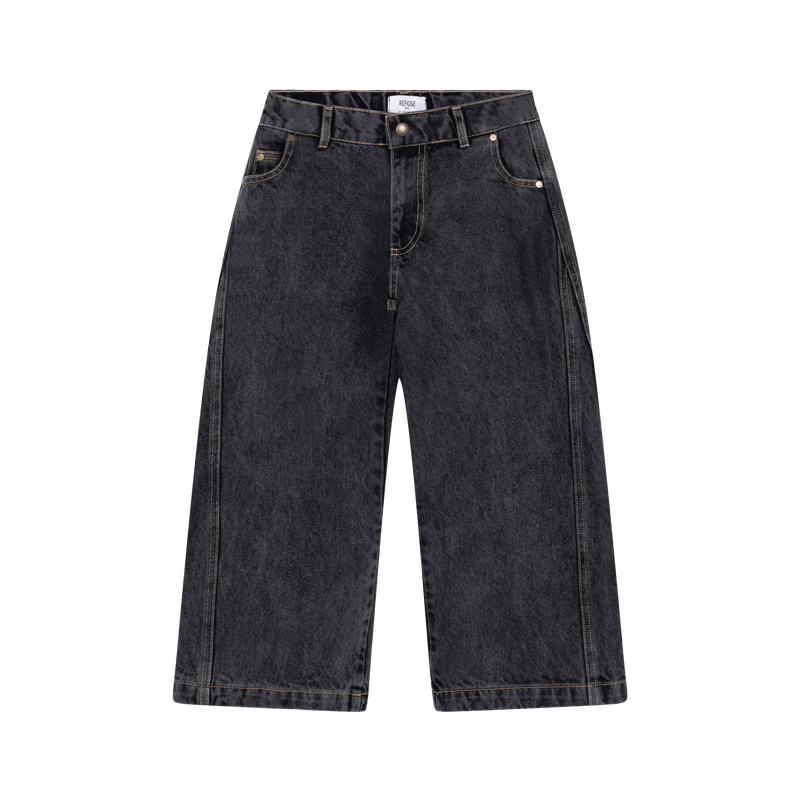 wide leg denim pants - slate grey