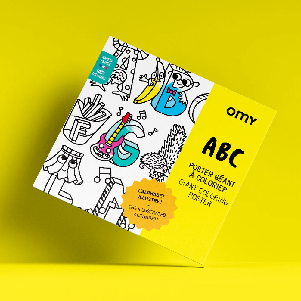 Giant alphabet coloring poster for toddlers featuring animals and objects – educational and artistic activity by OMY Paris