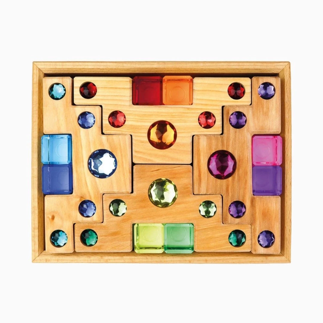 Bauspiel Color Stair Blocks with Lucent Blocks 16-piece wooden building set with colourful translucent blocks