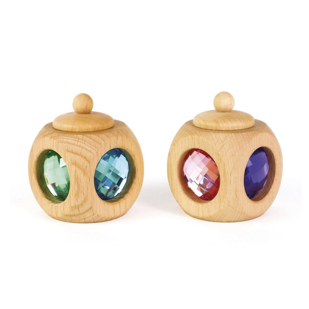 Bauspiel wooden tooth box with colourful sparkling stones in pastel tones
