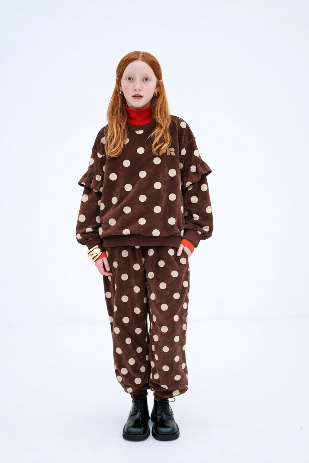 ruffle sweater - chocolate polka dot