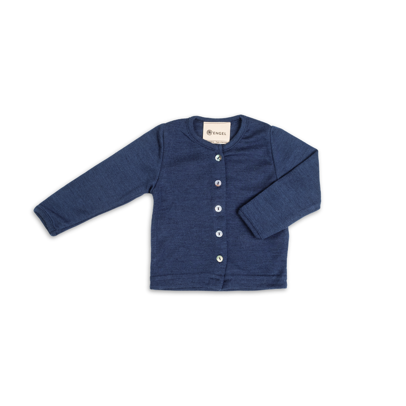 Engel Natur baby cardigan in organic wool and silk, navy blue