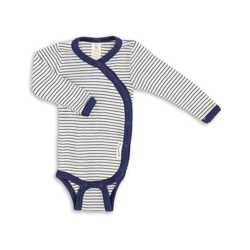 Engel Natur wrap body for newborns in organic wool and silk, natural navy blue stripe