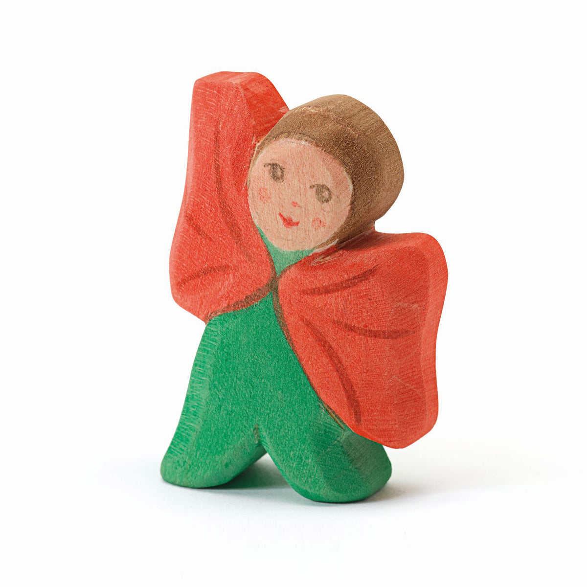 Hand-painted wooden poppy flower child figurine – sustainable toy and seasonal decoration.