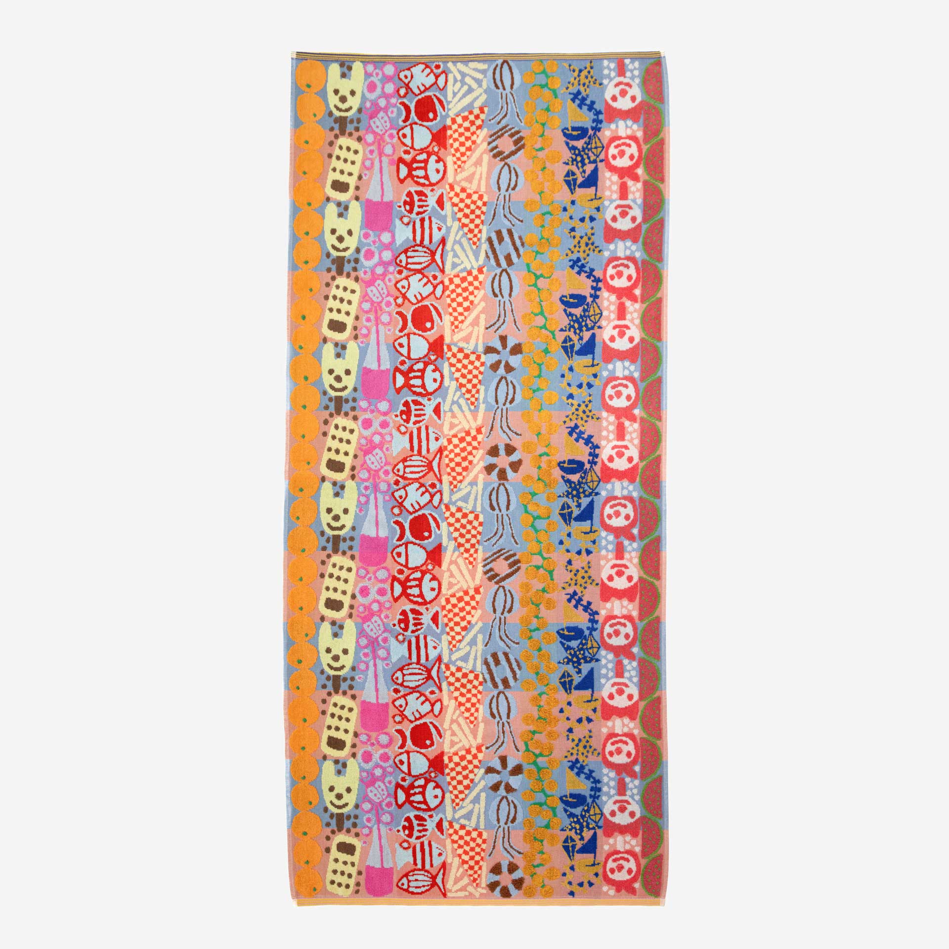 foekje fleur beach towel #119 odette’s day at the beach created in collaboration with artist odette muijsers sustainable cotton beach towel made from industry leftovers 80 x 160 cm made in portugal