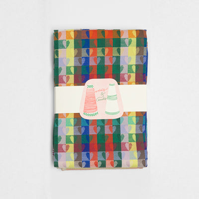 Foekje Fleur Odds & Ends kitchen textile set with 1 tea towel and 1 kitchen towel, made from leftover dyed yarns, sustainable cotton towels with vibrant multicolor design, eco-friendly home textiles made in Portugal