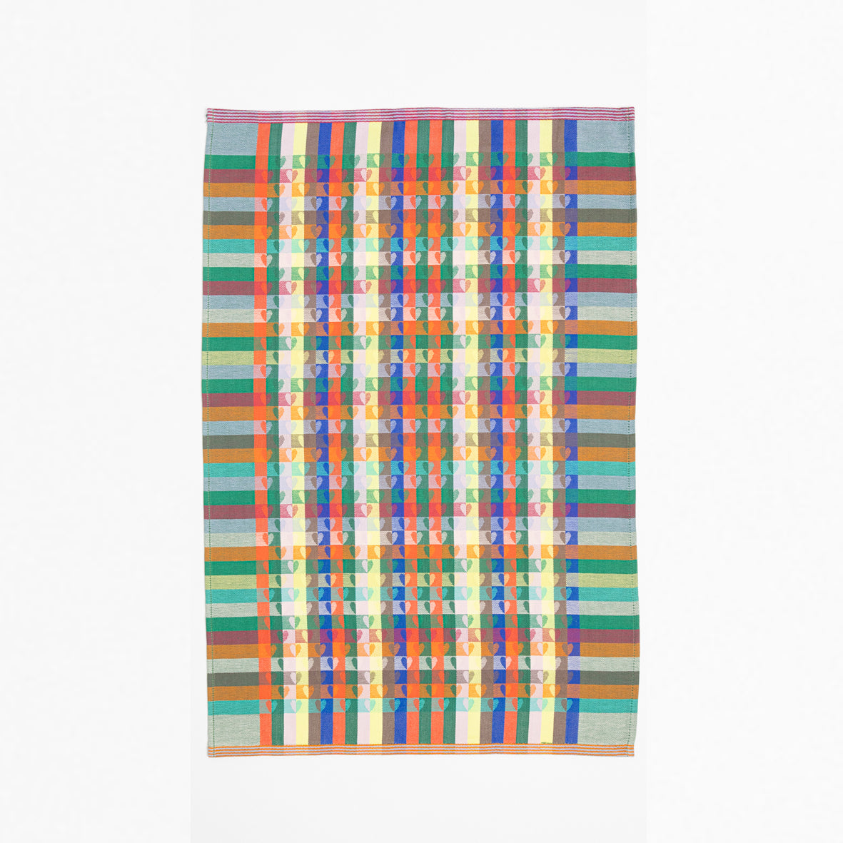 Foekje Fleur Odds & Ends kitchen textile set with 1 tea towel and 1 kitchen towel, made from leftover dyed yarns, sustainable cotton towels with vibrant multicolor design, eco-friendly home textiles made in Portugal