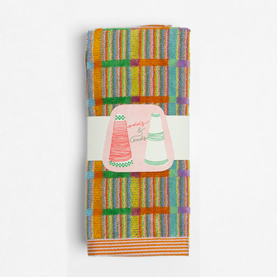 Set of two colorful Foekje Fleur guest towels #70 Criss Cross, made in Portugal from 100% cotton industry leftovers with soft velour finish