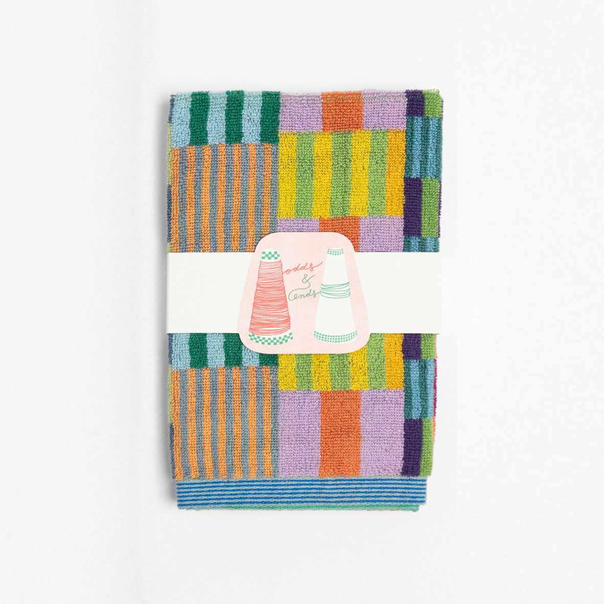 Set of two colorful Foekje Fleur guest towels #75 Tulip Quilt, made in Portugal from 100% cotton industry leftovers with soft velour finish.